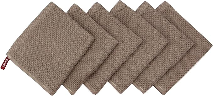 Mia'sDream Natural Cotton Tidy Dish Cloths Rags Waffle Weave Kitchen Towels, Soft and Absorbent Hand Towel Washcloths, 12inchx12inch 6 Pack (Brown)