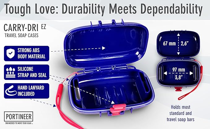 Carry-Dri EZ Travel Bar Soap Container & Dish - Dries with Patented Air Vents - Durable Leakproof Soap Holder - Compact Soap Bar Case - Ultimate Portable Soap Box for Traveling - Blue-Yellow
