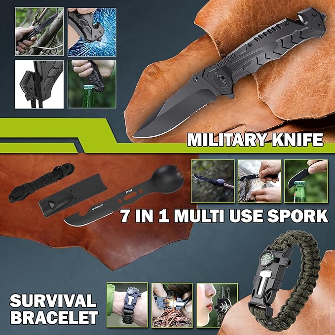 Survival Kit 17 in 1, Survival Gear and Supplies for Adult Teen Men, Survival Case, 2025 Xmas Holiday Surprise Gift for Fishing Hunting Camping Outdoor Adventure Gifts for Men Christmas
