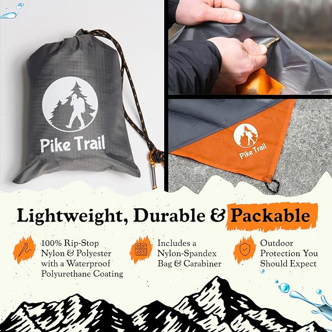 Pike Trail - Outdoor Pocket Blanket - Lightweight, Durable and Waterproof Blanket - Beach, Hiking, Picnic and Camping Essentials - 60” x 56” - Gray