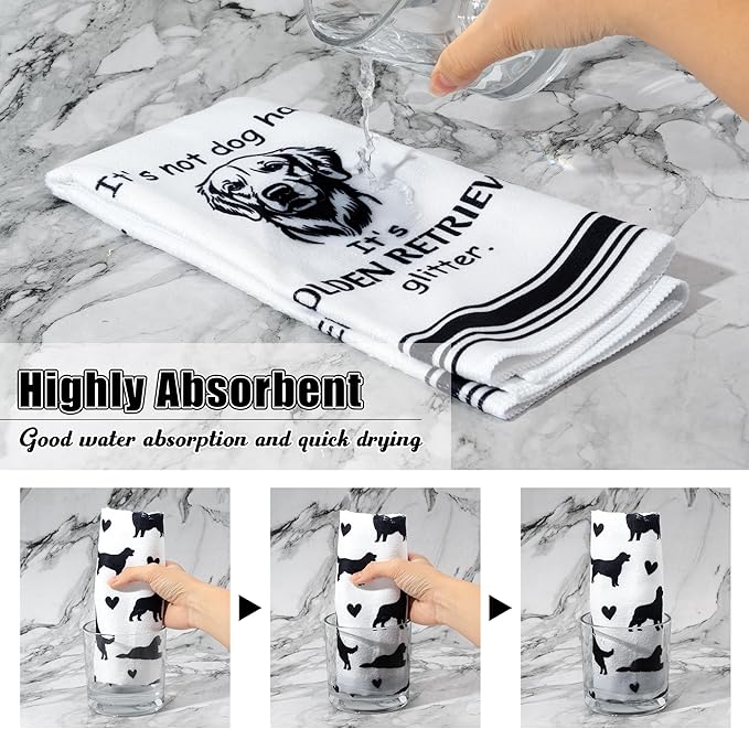 Golden Retriever Kitchen Dish Towel - 5Pcs Cute Golden Retriever Cleaning Dishcloth Puppy Dog Absorbent Bar Quick Dry Hand Towel Tea Towels for Housewarming Xmas Gift Bathroom Kitchen Home Decors