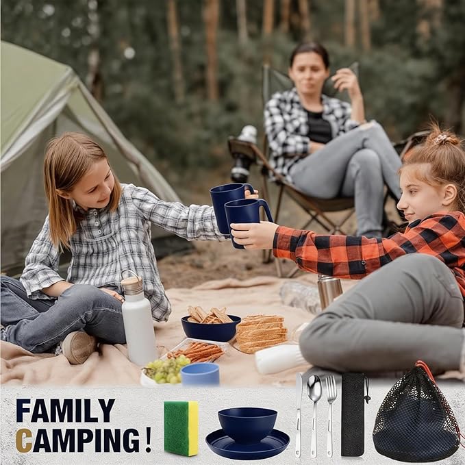 Scout Camping Mess Kit for Person Boy Scout Dishes Set Girl Scout Mess Kit with Mesh Bag Reusable Light Weight Eating Utensils Plastic Camping Cutlery Set for Travel Camp
