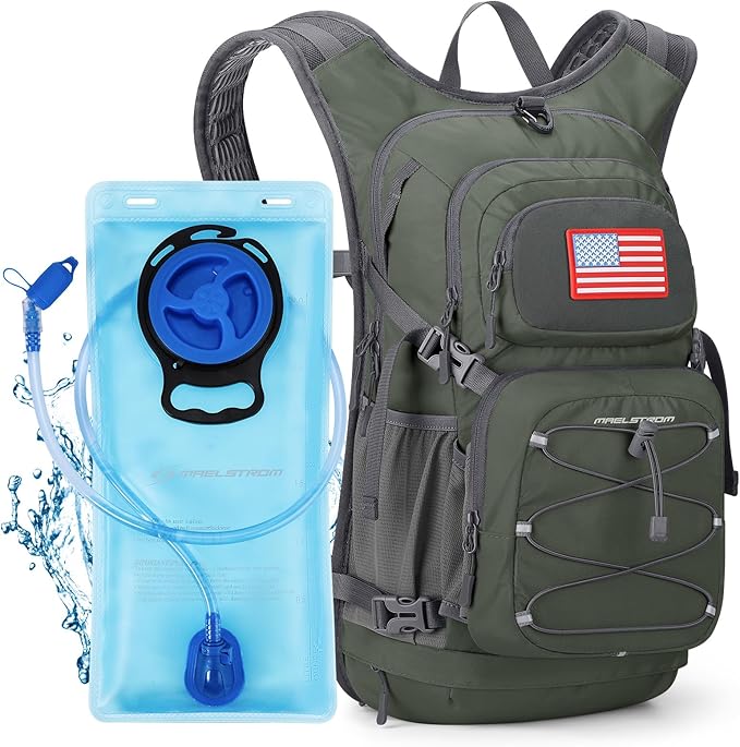 Maelstrom Hydration Hiking Backpack with 2L/3L Water Bladder, High Flow Bite Valve Water Backpack for Men Women Lightweight Insulation for Hiking, Cycling, Running, Climbing, Camping