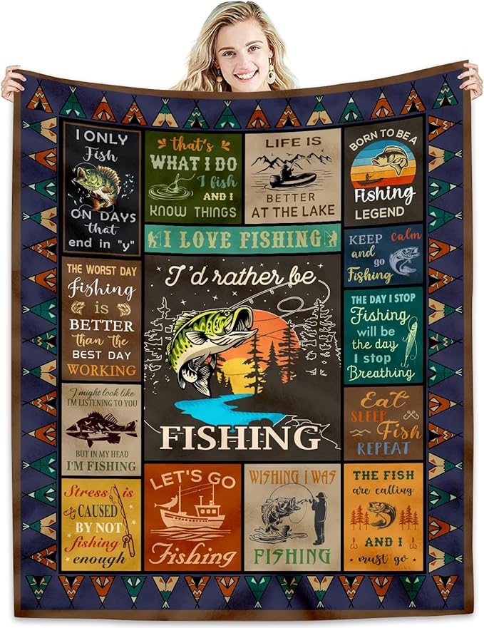 Fishing Gifts for Men Blanket 50" X 60", Funny Fish Gift for Boys, Fish Present for Women Unique, Best Gift for Fisherman, Gifts for Man Who Love Fishing
