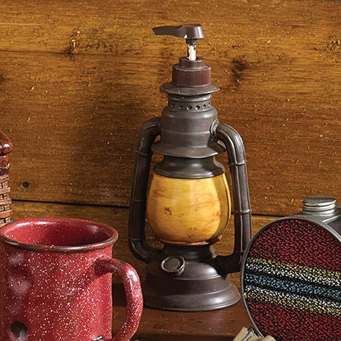 Park Designs Camping Lantern Soap Dispenser | Rustic Farmhouse Bathroom & Kitchen Pump | Refillable Lotion, Hand Wash or Dish Liquid Container | Decorative Resin Accent 9" Tall