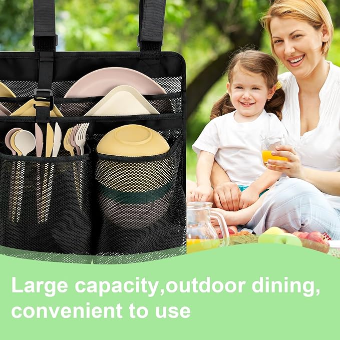 Camping Dishes Dry Bag Collapsible Dish Drying Rack,RV Dish Drying Rack, Portable Mesh Cutlery Drain Storage for RV Camping Essentials,Travel Portable Kitchen Camp Storage Bag