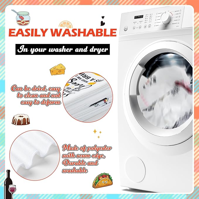 R HORSE Funny Kitchen Dish Towel - 5Pcs Cute Food Theme Kitchen Dishcloth Check Absorbent Drying Cleaning Dishcloth Bar Hilarious Hand Towel Gift for Baking Lover Housewarming Mom Women