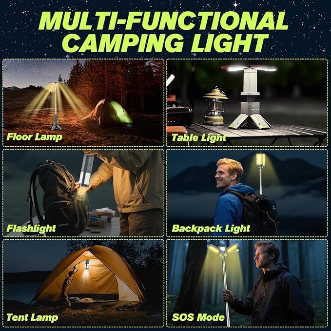 SakerPlus Portable Camping Light, 14000mAh Telescopic Camping Lantern with Rechargeable Power Supply, Dimmable Magnetic Tent Lamps 6000 Lumen Outdoor Work Lights for Hiking,Camping,Home Emergency