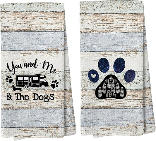 You and Me and The Dogs Camping Kitchen Towels,Camping Dish Towels,Dog Kitchen Towel,Campers Gifts for Women Men,RV Decor,Campsite Decor,Camping Supplies for RV Campers 16x24 Inch Set of 2（camp3）