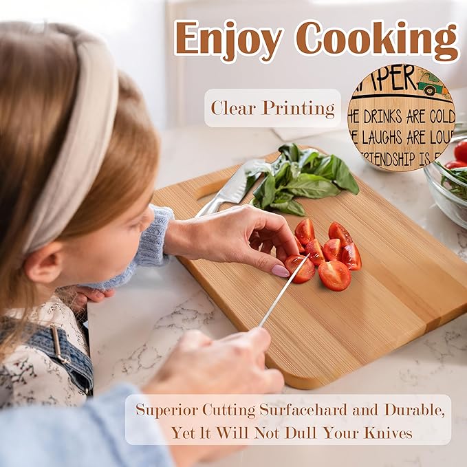 Camping Welcome Cutting Chopping Board, Gifts for Camping Lovers Campers, Welcome to Our Camper Bamboo Cutting Boards for Kitchen