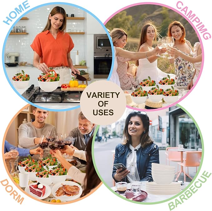 LIYH 28 Pcs Beige Wheat Straw Dinnerware Plates and Bowls Sets, Plastic Plates Reusable, Dinnerware Set for 4, Dish Set for Kitchen & Camping
