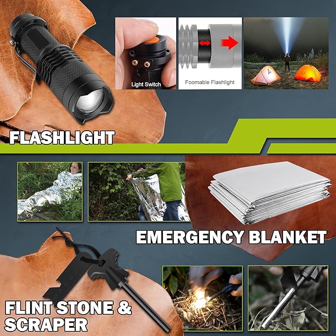 Survival Kit 17 in 1, Survival Gear and Supplies for Adult Teen Men, Survival Case, 2025 Xmas Holiday Surprise Gift for Fishing Hunting Camping Outdoor Adventure Gifts for Men Christmas