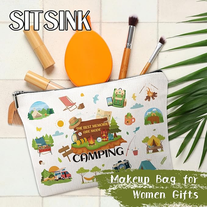 Sitsink Wildlife Lover Gifts - Best Memories Are Made Camping Cosmetic Makeup Bags, Gifts for Women, Outdooor Enthusiasts Accessories Pouch, Toiletry Bag for Friends Birthday