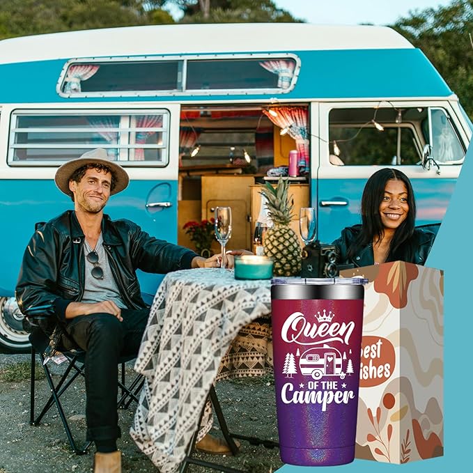 Camping Gifts for Women - Mothers Day Birthday Gifts for RV Owners - Gift Ideas for Enthusiasts, Owners, Outdoors, Camping - Queen of the Camper - 20oz Tumbler