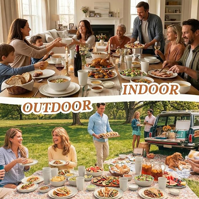 Homienly 40 PCS Kitchen Dinnerware Sets, Wheat Straw Plates and Bowls Sets, Unbreakable Dishes Set for Camping, Picnic, Microwave and Dishwasher Safe, Plates, Bowls, Cups, Service for 8 (White)