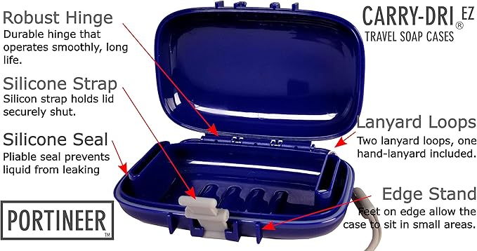 Carry-Dri EZ Travel Bar Soap Container & Dish - Dries with Patented Air Vents - Durable Leakproof Soap Holder - Compact Soap Bar Case - Ultimate Portable Soap Box for Traveling - Blue-Grey