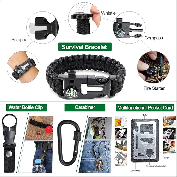 Angieast Survival Kit 35 in 1, First Aid Kit, Survival Gear, Survival Tool Gifts for Men Boyfriend Him Husband Christmas Camping, Hiking, Hunting, Fishing