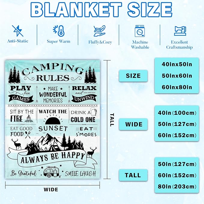 Camping Gifts for Women/Men, Camping Rules Blanket, Camp Stuff, Camp Essentials, Camper Decor for Outdoors, RV Owners Travel 60"x50"