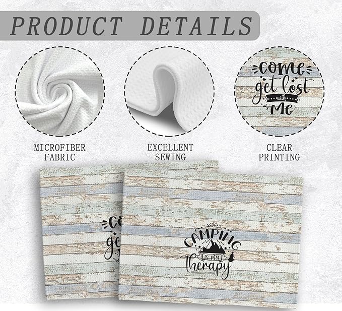 Camp Towel, Camping Kitchen Towels, Camping Decor for Camper, Gifts for Campers, Camping Gifts for Women Men, Camping is My Therapy RV Decorations for Inside Camper, Set of 2, 16x24