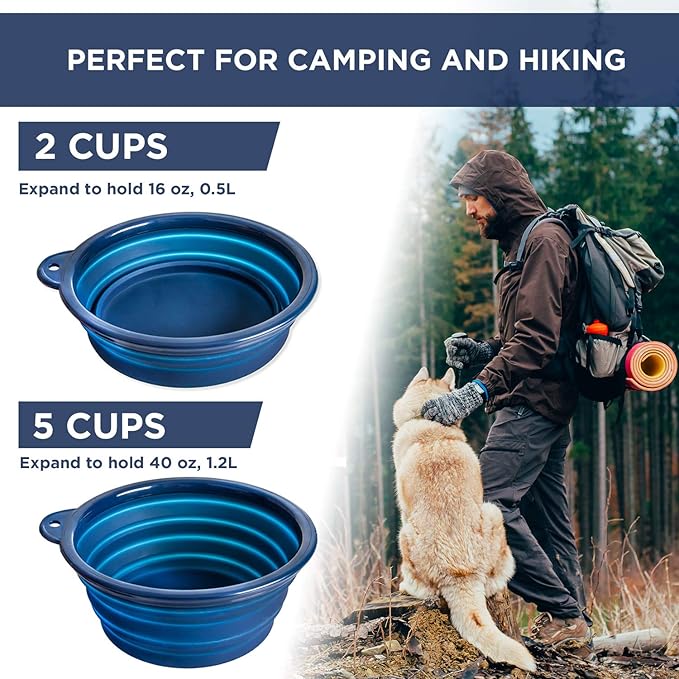 Bonza by Leash Boss Large Collapsible Dog Bowls Twin Pack, Portable Dog Water Bowls for Medium to Large Dogs, Lightweight, Sturdy, Leak Proof, Food Safe, Premium Quality Travel Pet Bowl Solution