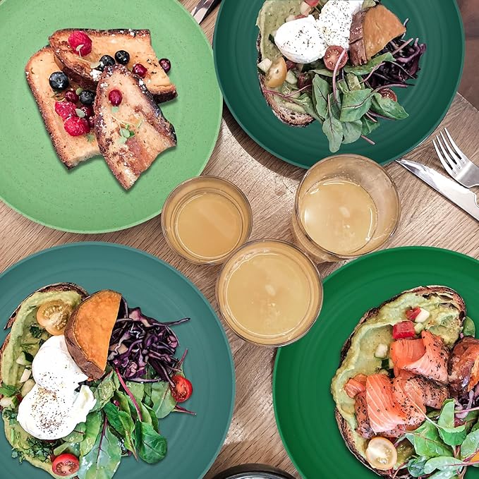 Wrova Wheat Straw Plates - 10 Inch Unbreakable Dinner Plates Set of 8 - Modern Dinnerware Dishes Dishwasher & Microwave Safe-Lightweight Plates for kitchen,camping (Forest Series)