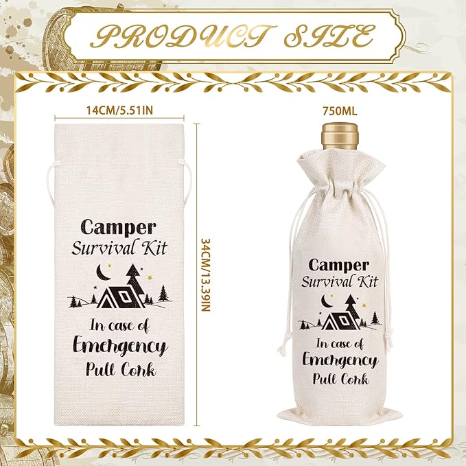 Wxiben Camping Gifts for Women Men - Campers Wine Gift Bag Gifts for Camper Lovers Fun Camping Stuff Camp Gifts for Girls Camper Survival Kit Wine Bag for Champagne Travel Outdoor Holiday Party Favor