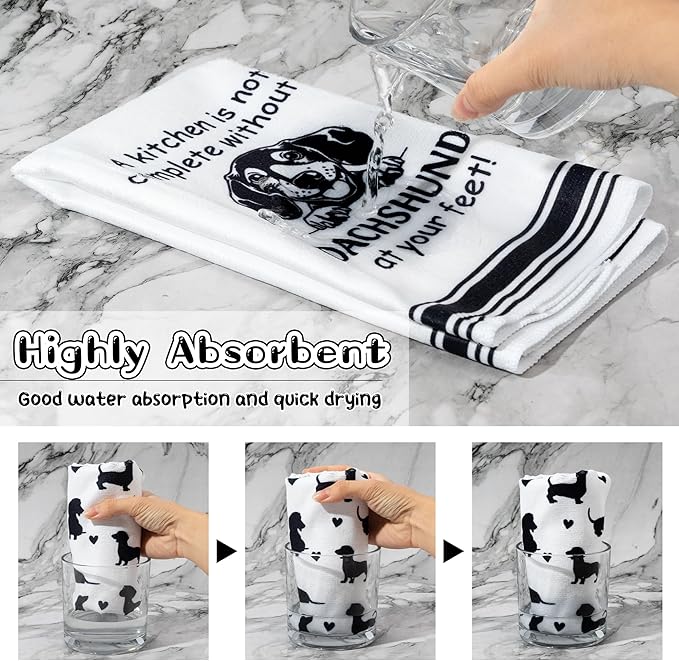 R HORSE Dachshund Kitchen Dish Towel - 5Pcs Cute Dachshund Cleaning Dishcloth Puppy Dog Absorbent Bar Quick Dry Hand Towel Tea Towels for Dog Mom & Dad Housewarming Bathroom Kitchen Home Decors