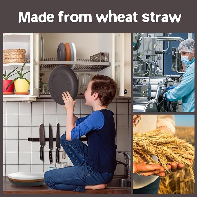 Teivio 16-Piece Kitchen Plastic Wheat Straw Dinnerware Set, Service for 4, Dinner Plates, Dessert Plate, Cereal Bowls, Cups, Unbreakable Plastic Outdoor Camping Dishes, Farmhouse