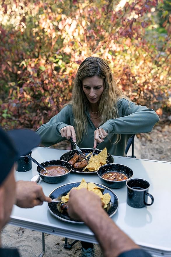 Stansport Deluxe 24-Piece Enamel Tableware Set - Enamel Plates and Bowls Lightweight and Durable Camp Dish Set for Camping and Backpacking Plates and Bowls for 4 People