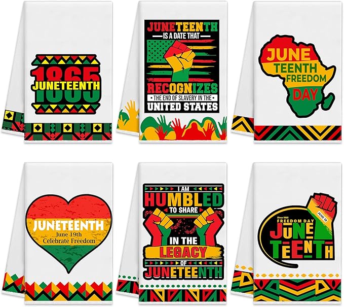 Oudain 6 Pcs Juneteenth Kitchen Towels Dish Towels 19th June Dish Cloths for Washing Dishes Absorbent Kitchen Hand Towels Juneteenth Decor for Juneteenth Gift Accessories