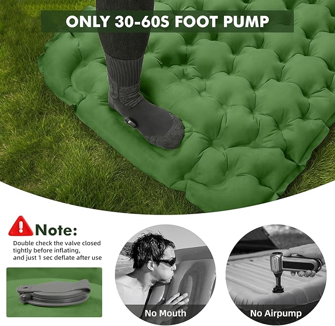 HiiPeak Camping Sleeping Pad, Suede Top Camping Mat with Pillow, Built-in Foot Pump Inflatable Sleeping Pads Compact for Camping Backpacking Hiking Traveling Tent