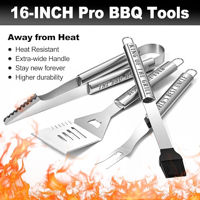 Uncle Gifts from Nephew, Gifts for Uncle Christmas, Grilling Accessories, Heavy Duty Stainless Steel Grill Set BBQ Grill Tools for Outdoor Grill with Aluminum Case, Camping Grill Utensils Set
