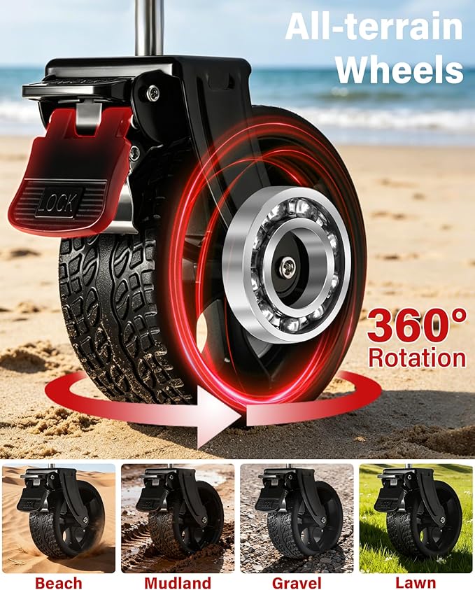Collapsible Wagons Carts Foldable Wagon, 500LBS Wagon Cart Foldable Heavy Duty with Brakes & All-Terrain Wheels, Large Collapsible Folding Wagons for Beach Camp Sports Grocery, Portable (Black)