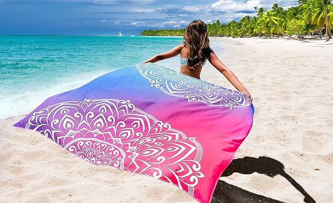 WIWIGO Beach Blanket Waterproof Sandproof Beach Mat 79" X 83"/10'x9'for 2-8 Adults Quick Drying Outdoor Picnic Mat Beach Accessories for Travel, Camping, Hiking