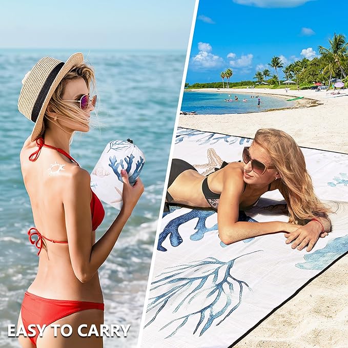 WIWIGO Beach Blanket Waterproof Sandproof Beach Mat 79" X 83"/10'x9'for 2-8 Adults Quick Drying Outdoor Picnic Mat Beach Accessories for Travel, Camping, Hiking