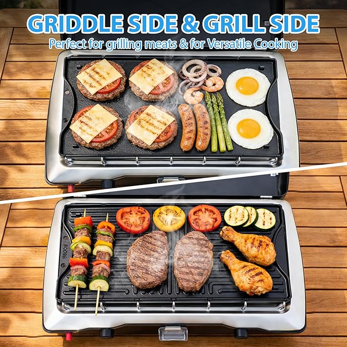 Ceramic Nonstick Reversible Griddle for Coleman Cascade & Triton, 17.4" x 8.5" Flat & Ribbed Camping Griddle | Built-In Storage Fit, No-Wobble Stable Design, Compatible with 2-Burner Camp Stoves