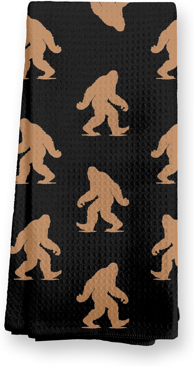 Abstract Retro Sasquatch Kitchen Towels, Sasquatch Gifts Dish Tea Towels for Kitchen Decor, Gifts for Hiking Camping Lovers Hand Towel for Bathroom Decor, 16x24 Inch, (Black and Brown)