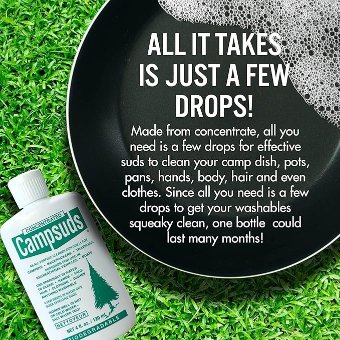 Sierra Dawn Classic Campsuds Biodegradable Camping Soap - The Original Camp Dish Soap, Shampoo, Body Wash - Wilderness Wash for Backpacking & Travel, 4 Fl Oz