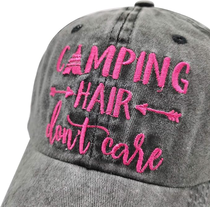 Waldeal Embroidered Camping Hair Don't Care Hat Adjustable Washed Baseball Cap for Women Men