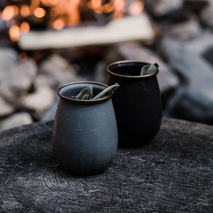 Barebones Enamel Tumblers Set of 2 - Vintage-inspired Design - Durable and Suitable for Outdoor Picnics or Camping (16 Oz, Charcoal)