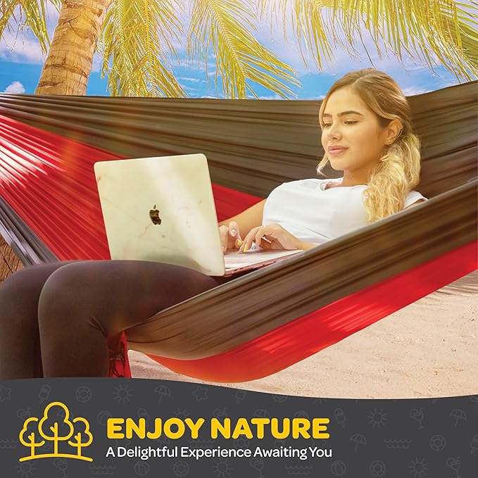 Durable Hammock 400 lb Capacity, Nylon Camping Hammock Chair - Double or Single Sizes w/Tree Straps and Attached Carry Bag - for Travel/Backpacking/Beach/Backyard (Medium, Dark Grey & Dusty Pink)