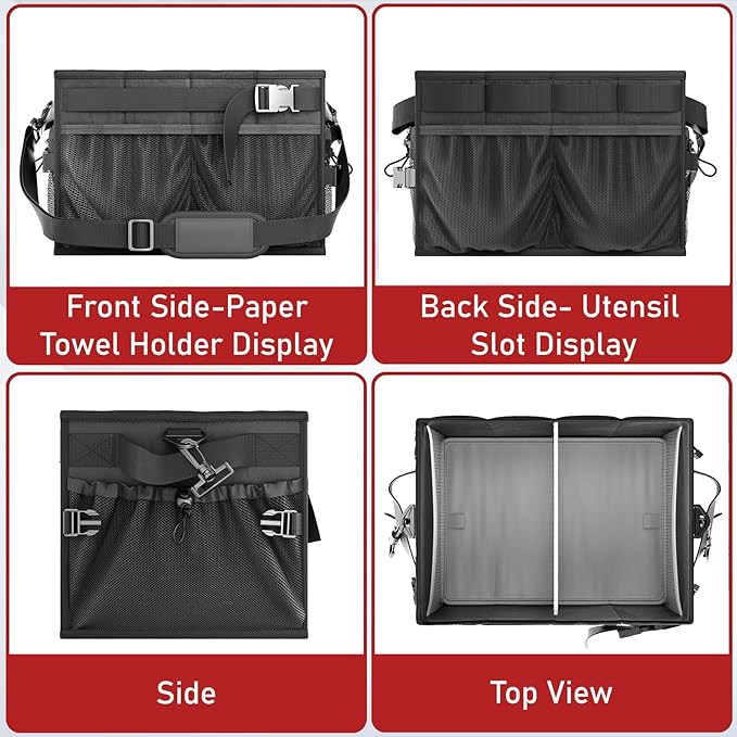 FANGSUN Large Grill and Picnic Caddy with Paper Towel Holder, BBQ Organizer for Utensils, Plates, Condiments, Collapsible & Easy-Carry Griddle Caddy, Must-Haves for Outdoor, Camper, Travel, Car, RV