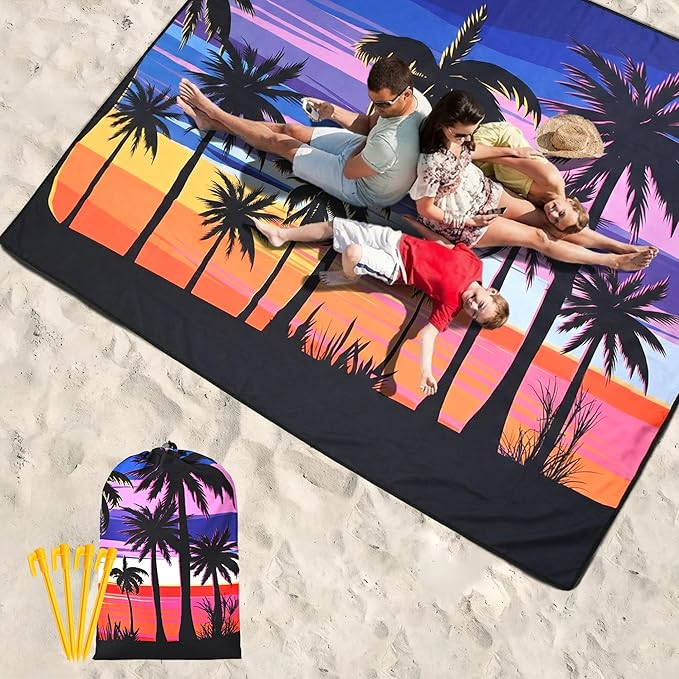 WIWIGO Beach Blanket Waterproof Sandproof Beach Mat 79" X 83"/10'x9'for 2-8 Adults Quick Drying Outdoor Picnic Mat Beach Accessories for Travel, Camping, Hiking