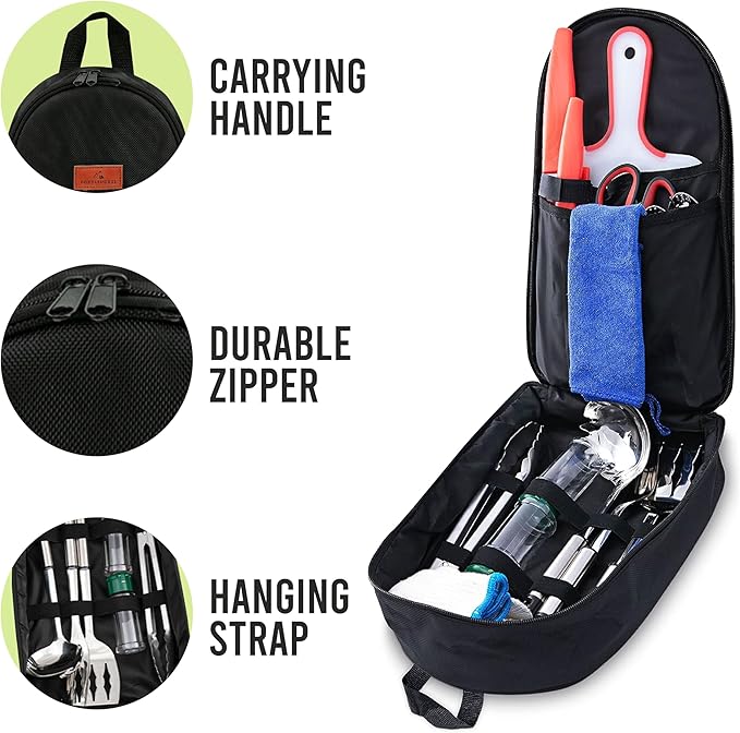 Fortitude21 Camping Gear, Cooking Set, 21pcs Accessories Cooking, Kitchen Camp & Organizer, Utensil Equipment, Tools Stuff Black
