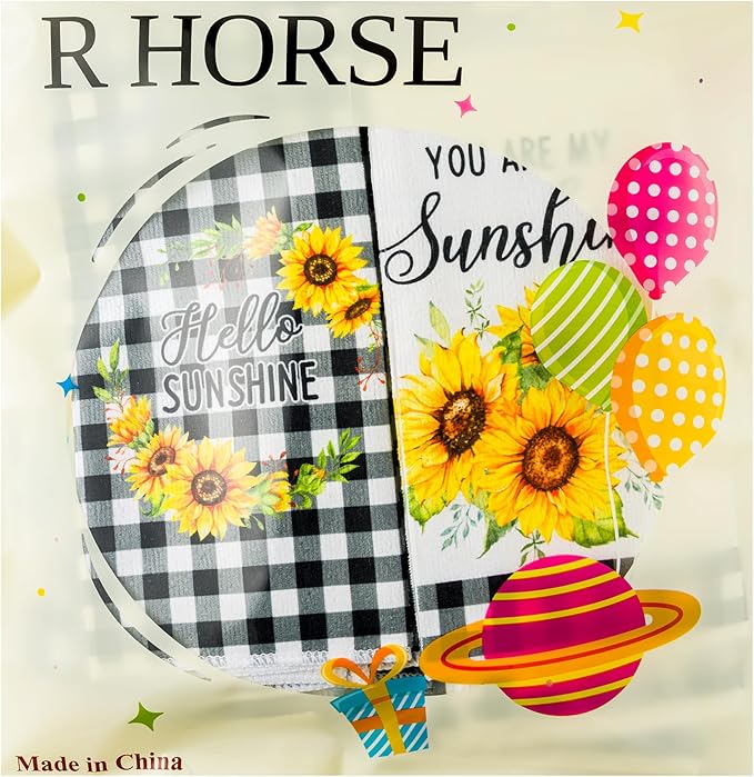 R HORSE 5Pcs Sunflower Kitchen Towels Decorative Set, Summer Flower Dishcloth Absorbent Quick Dry Hand Dish Tea Towel, Sunflower Kitchen Decor Reusable Floral Dishcloth for Bathroom Cooking Home