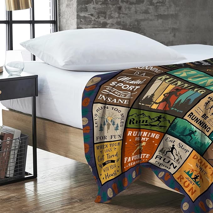Running Gifts for Women/Men Blanket 50"X60", Cool Sports Theme Birthday Gifts for Runners, Cross Country/Marathon Presents, Track and Field Running Accessories for Her/Him Present Throw