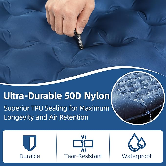 Camping Sleeping Pad, 4.7" Extra-Thick Camping Mattress with Pillow, Built-in Foot Pump Ultralight Inflatable Sleeping Pads for Camping Hiking Backpacking Traveling Tent, Navy Blue, Single