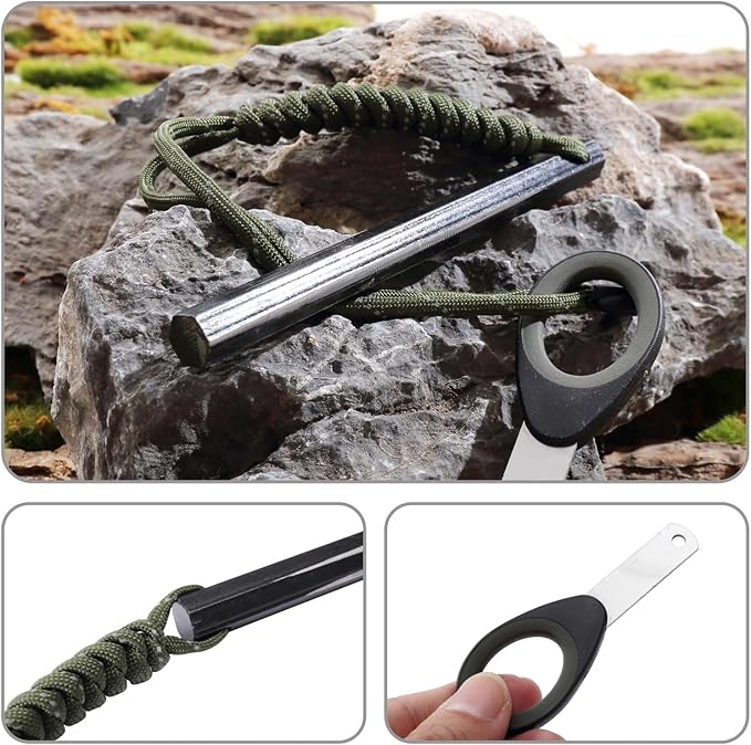 Ferro Rod Fire Starter, 6 inch X 1/2 inch Flint and Steel Fire Starter Kit with Paracord Lanyard Handle and Striker, Emergency Survival Tool for Your Hiking, Backpacking, Campfires and Camping