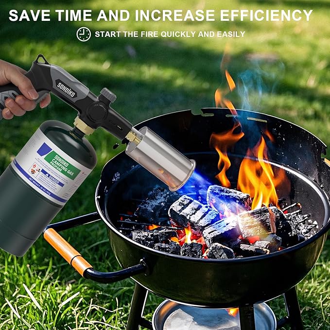 Sondiko Powerful Grill & Cooking Propane Torch L8010, 2 Pack, Sous Vide, Campfire Starter, Adjustable Wood Torch Burner for Searing Steak, BBQ, Welding(Black, Grey) Propane Tank Not Included