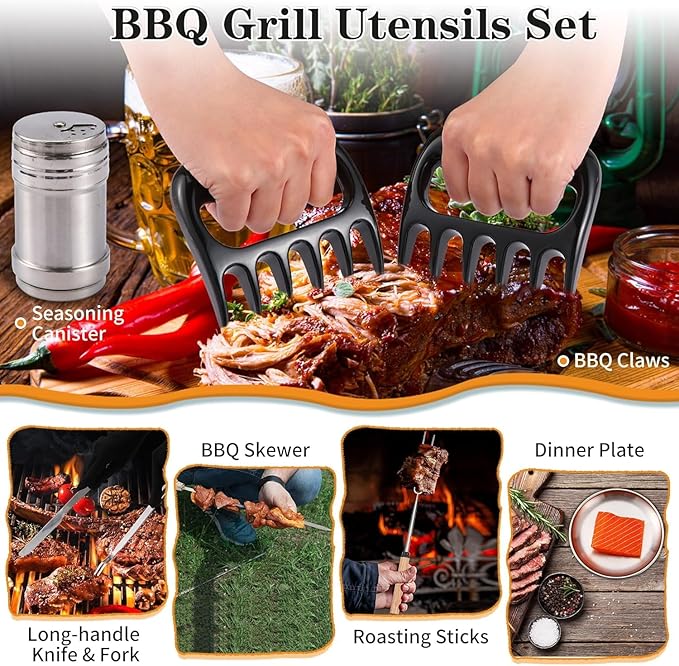 Wesqunie Camping Essentials Cookware Cooking Utensils Set - Portable Camp Kitchen Mess Kit Outdoor Accessories, Stainless Steel & Silicone, Camping Gear Equipment for RV Picnic Grill, 50PCS Black